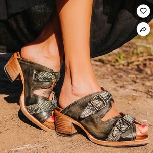 Freebird Caprice Leather Mule Sandal Olive Green Snake Full Grain Sz 7 Like New